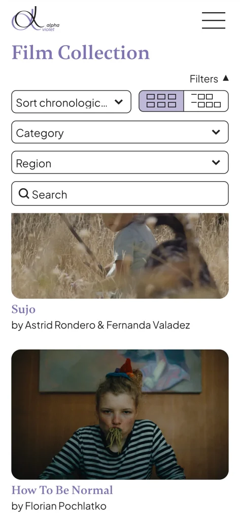Alpha Violet Gennaro Cestrone film collection page filters mobile