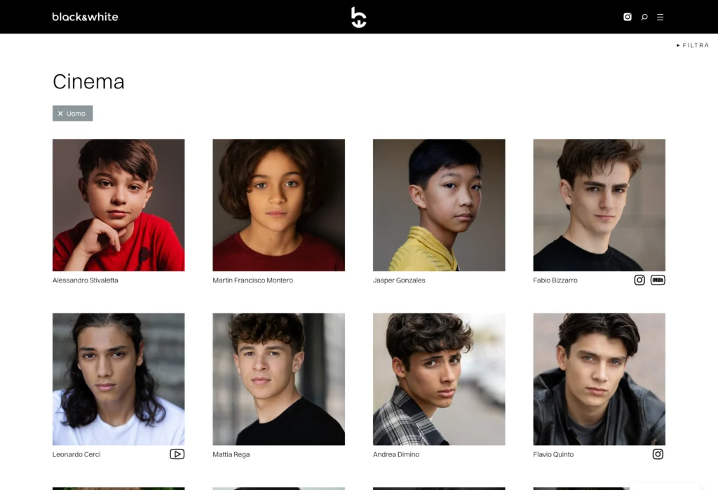 Black and white – actors page filteres