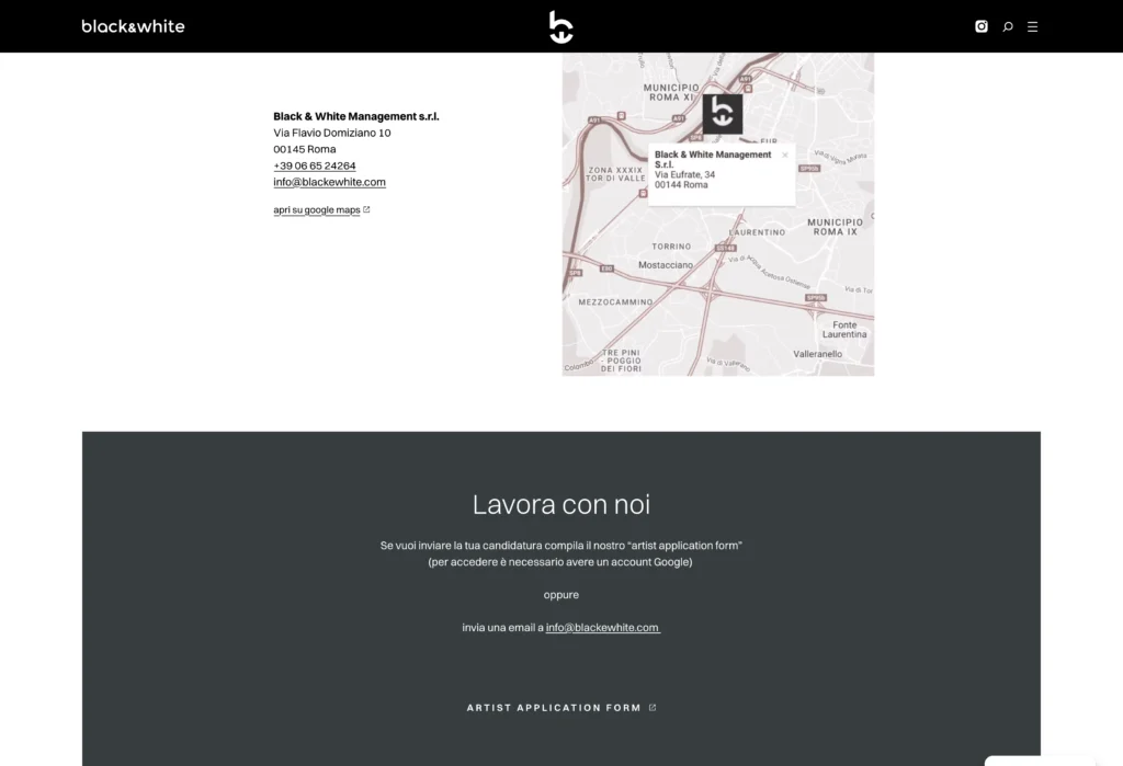 Black and white – contact page
